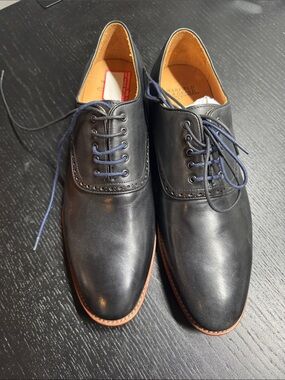 Warfield & Grand Black Leather Derby Shoes with Navy Laces
